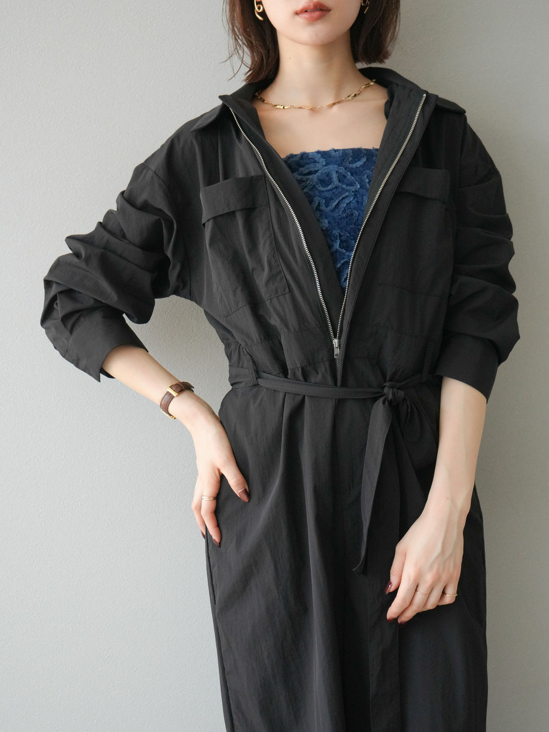 [予約]ナイロンジャンプスーツ/ブラック