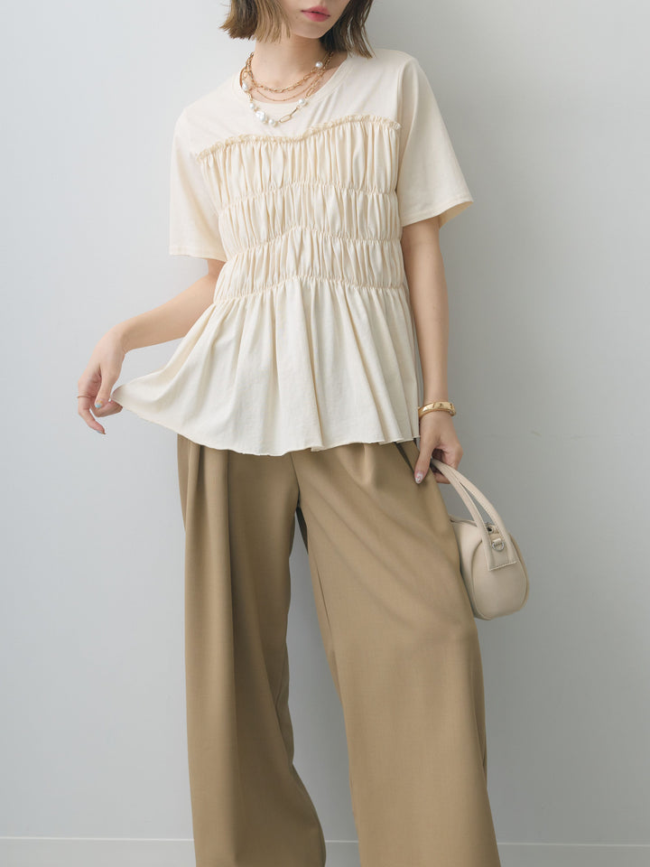 [SET]クールタッチシャーリングTEE+クレープデシンタックワイドパンツ(2set)