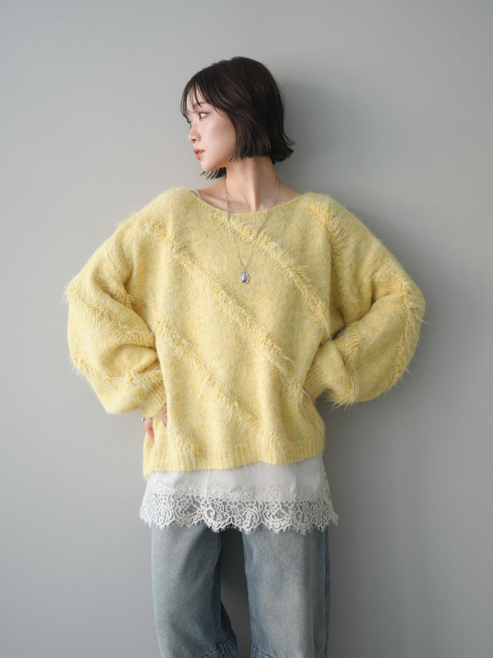 [予約]シャギーデザインニットプルオーバー/yellow