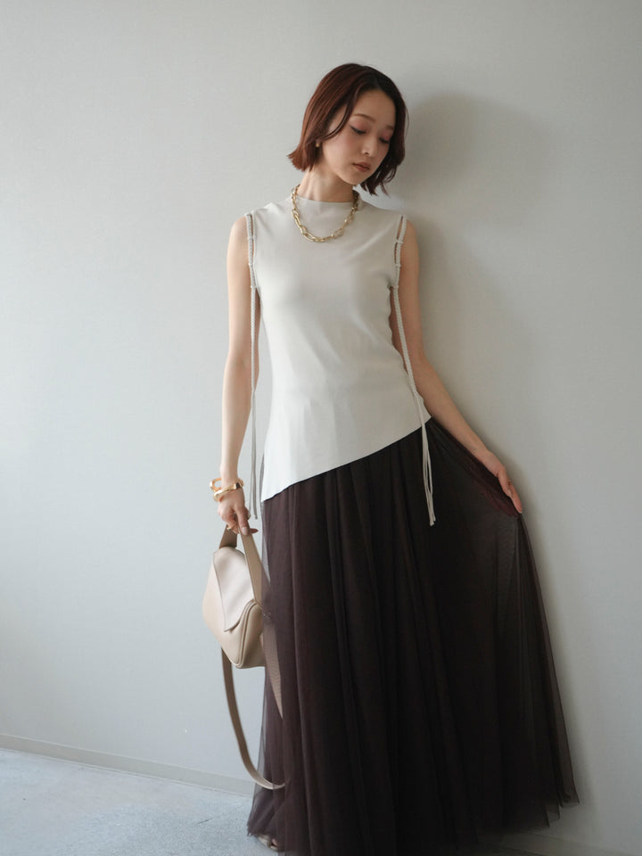 [予約]サイドコードアシメニットノースリーブ/white