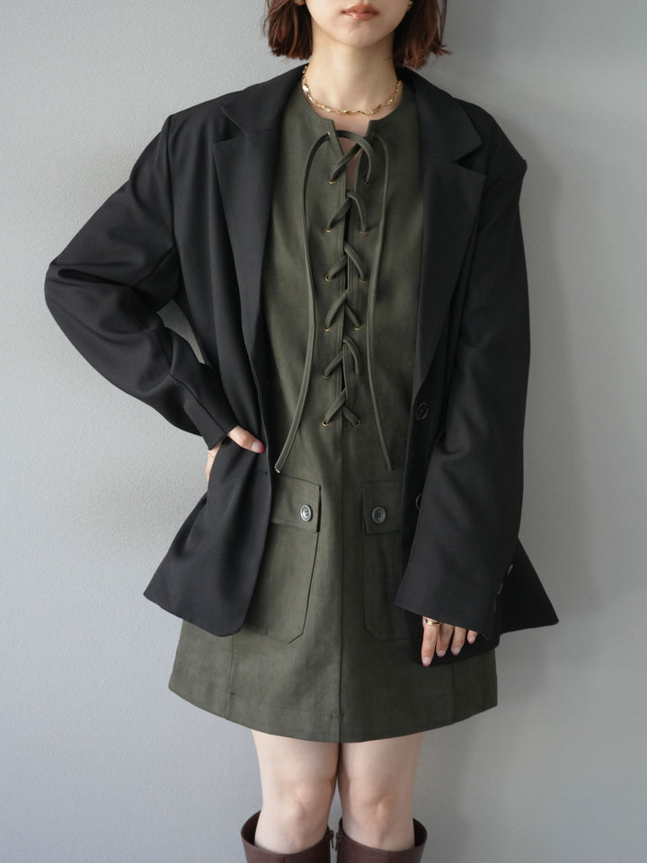[予約]レースアップスエードミニワンピース/カーキ