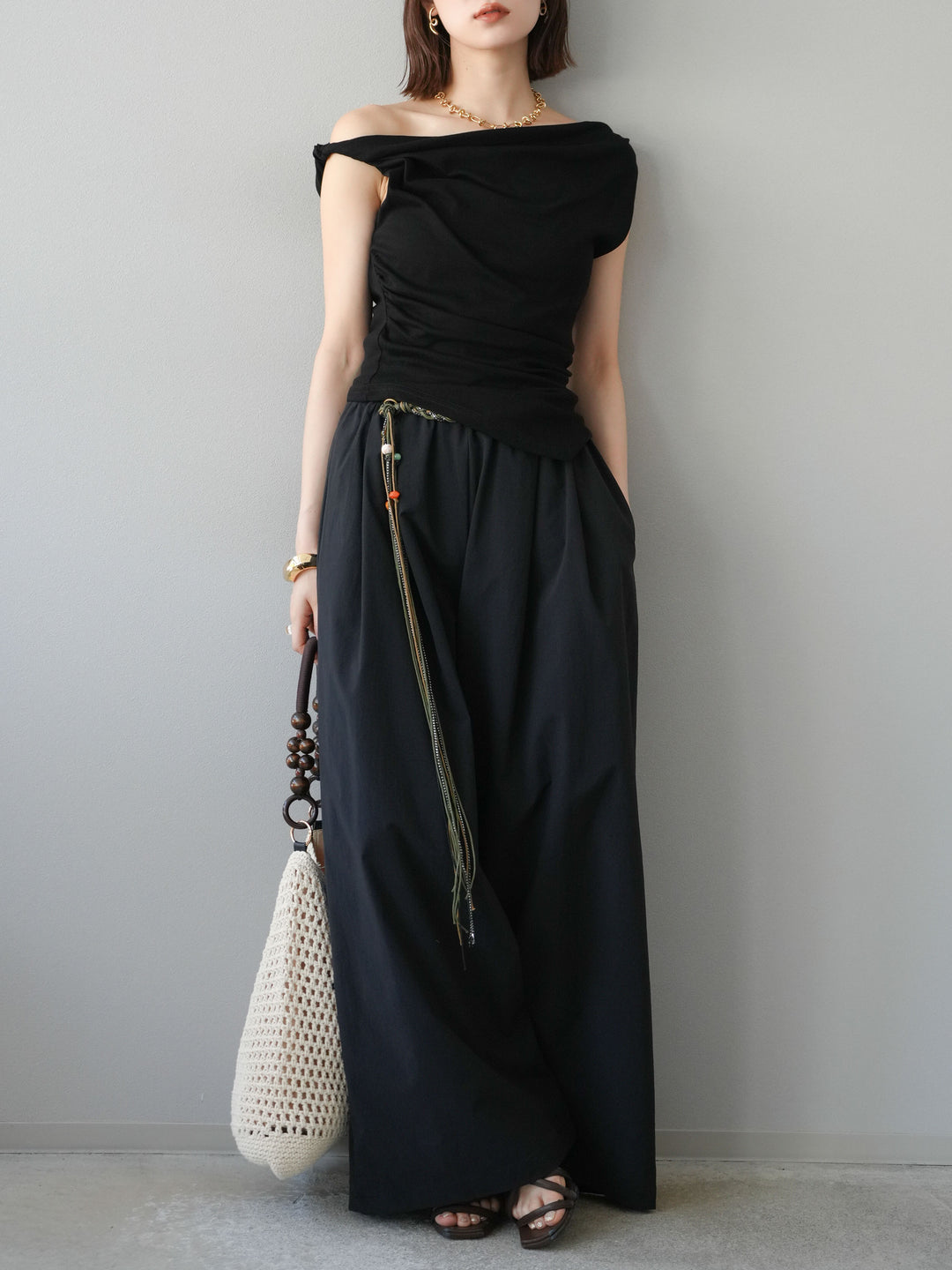 [SET]タックデザイントップス＆ビーズベルト付きパンツSET UP(2set)