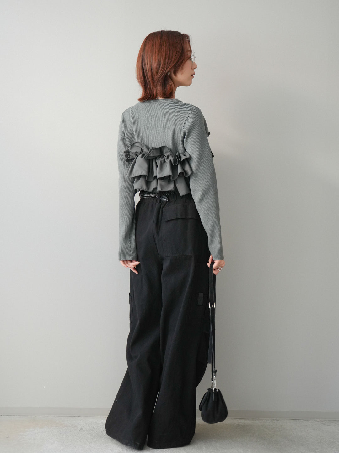 [SET]フリルビスチェドッキングスポンジニットプルオーバー+コットンタックループパンツ(2set)