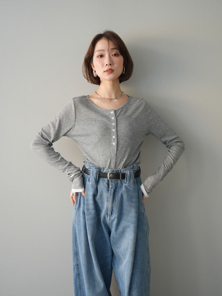 [予約]シアーリブバイカラーカーディガン/gray