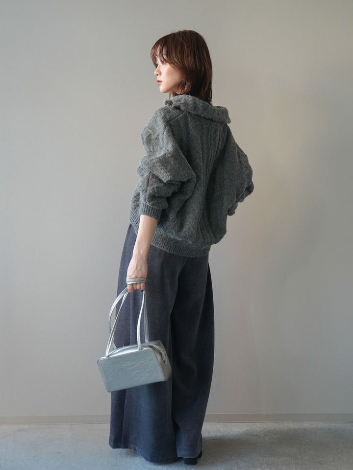 [SET]ケーブル編みハイネックZIPニットカーディガン+ベルトデザインループコールテンワイドパンツ(ベルト付き)(2set)