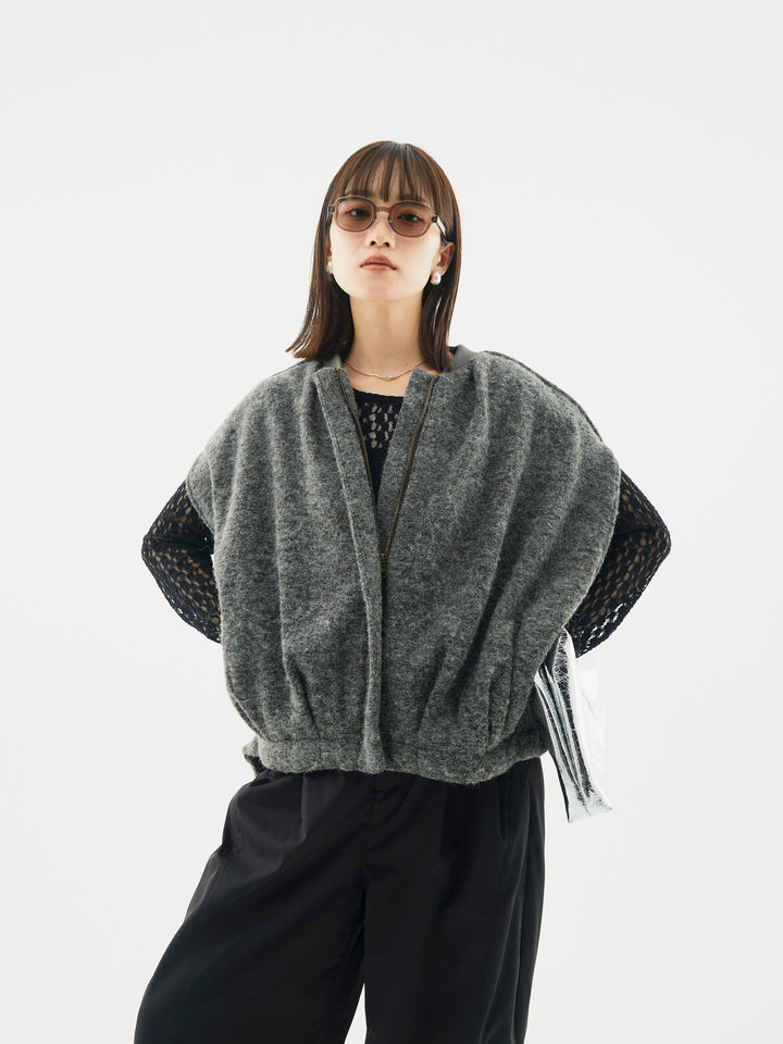 【Allure】[SET]ウール混コクーンブルゾン+タフタワイドカーブパンツ+バックラウンドレーストップス(3set)