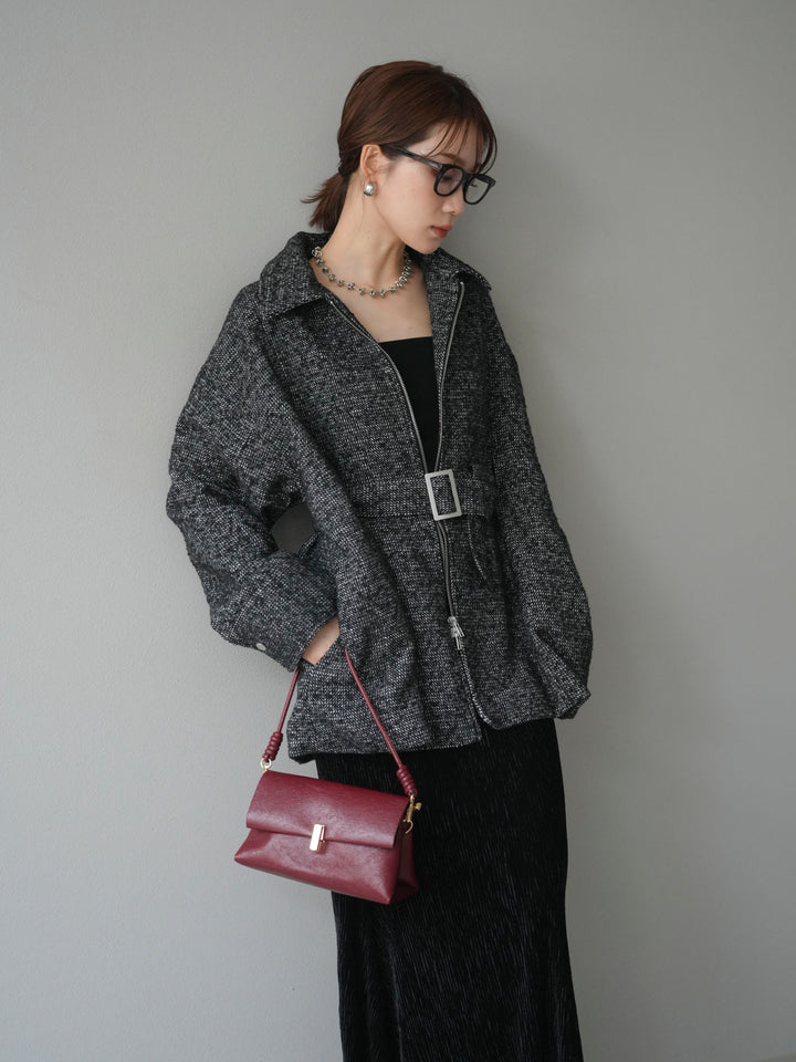 [予約]起毛ツイードベルトぺプラムジャケット/black