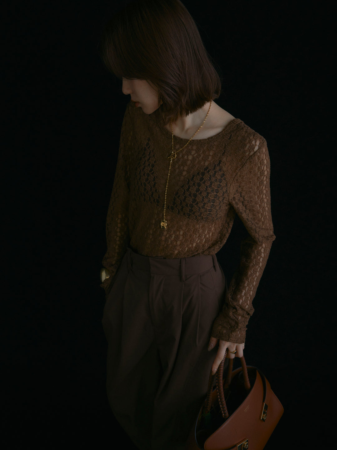 [予約]バックラウンドレーストップス/ブラウン