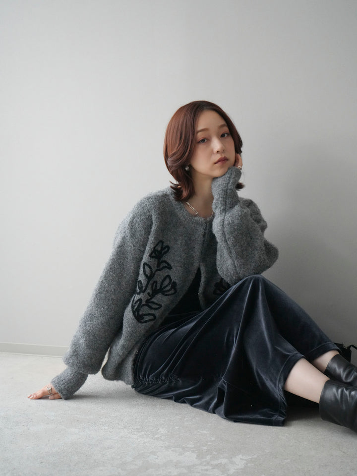 [SET]テープ刺繍ホック開きブークレニットカーディガン+選べるアクセセット(2set)