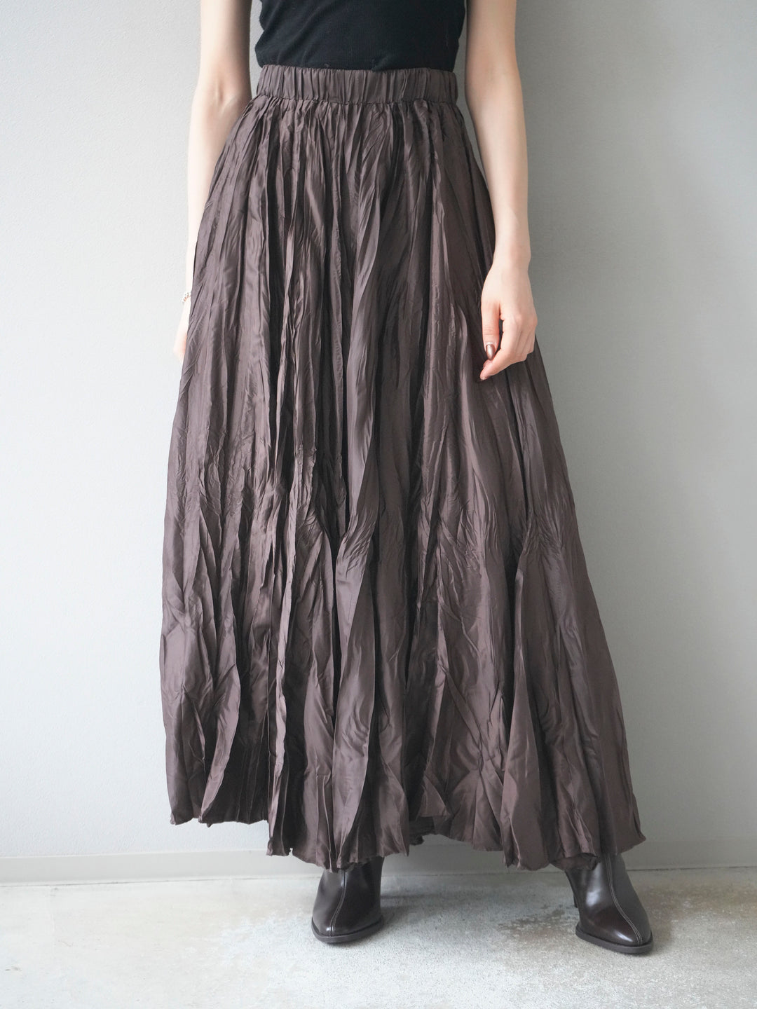 [予約]ワッシャープリーツロングスカート/brown