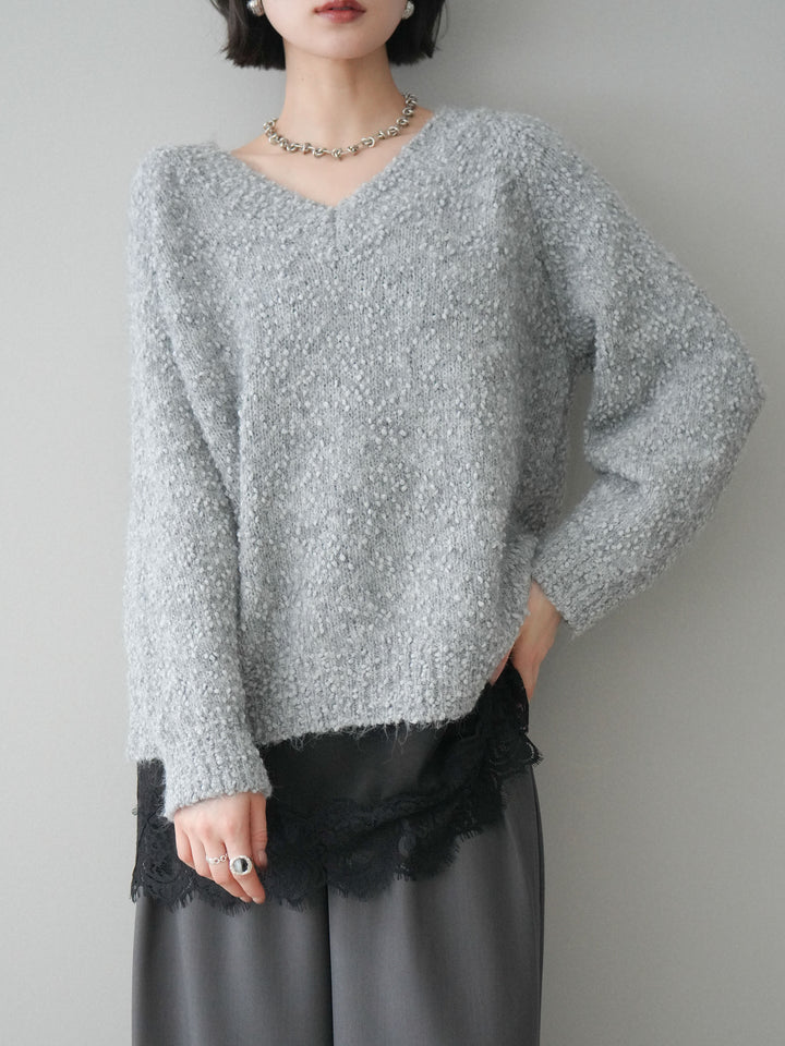 [SET]Vネックスラブニットプルオーバー+選べるアクセセット(2set)