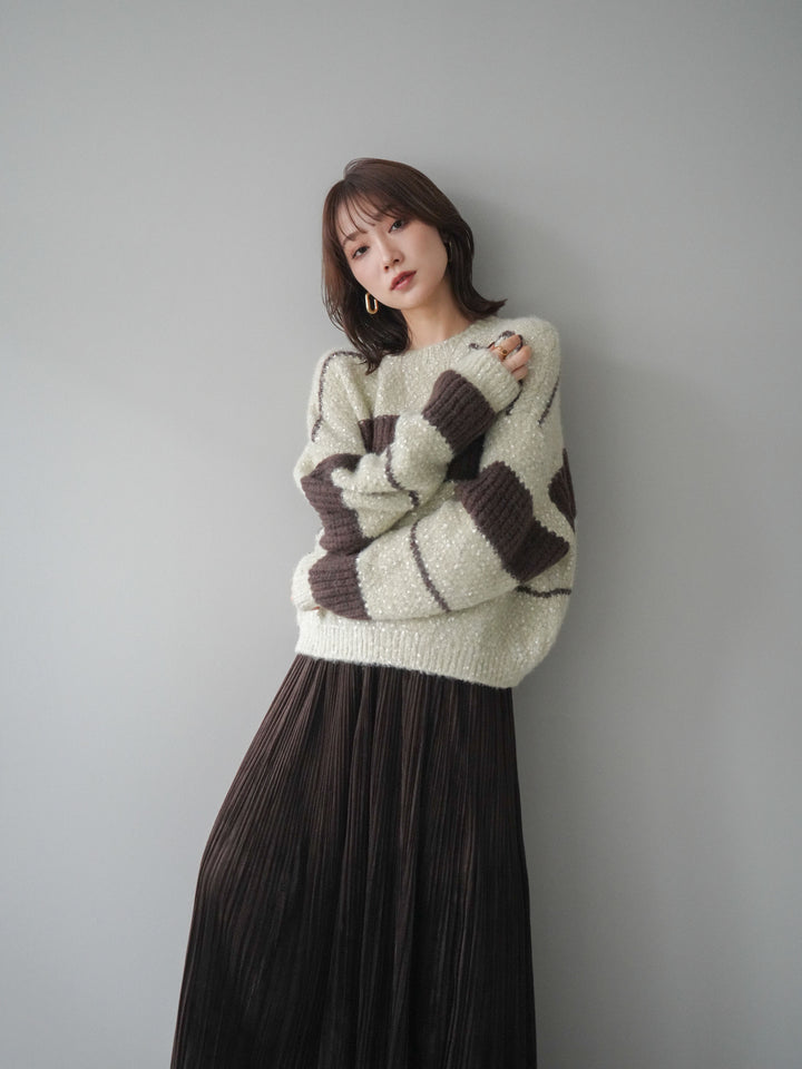 [予約]ネップヤーンボーダーニットプルオーバー/beige