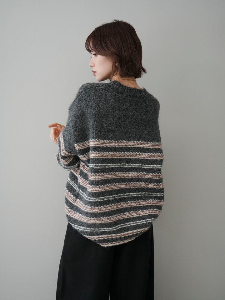 [予約]ステッチボーダーニットプルオーバー/gray