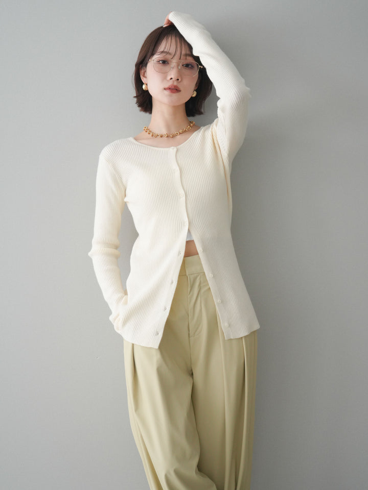 [予約]前後2WAYリブ編みクルーネックカーディガン/ivory