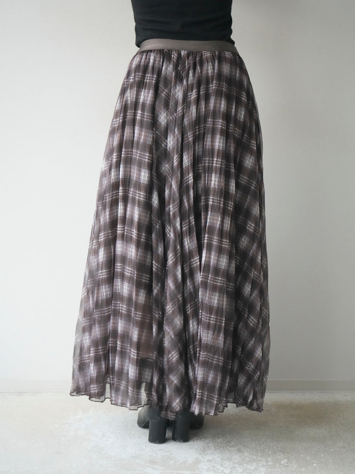 [予約]チェック柄ワッシャープリーツスカート/brown