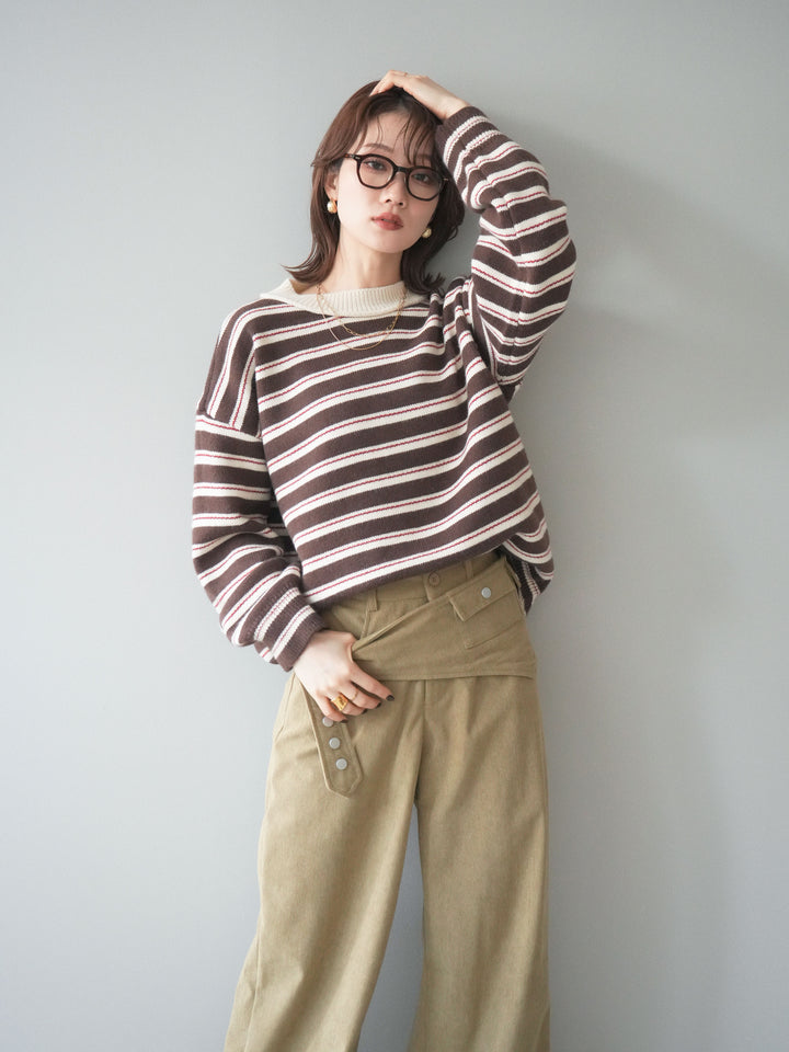 [予約]モックネックボーダーニットプルオーバー/brown