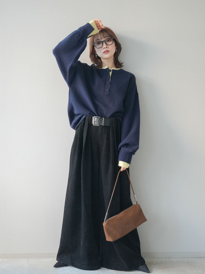 [予約]ベルトデザインループコールテンワイドパンツ(ベルト付き)/black