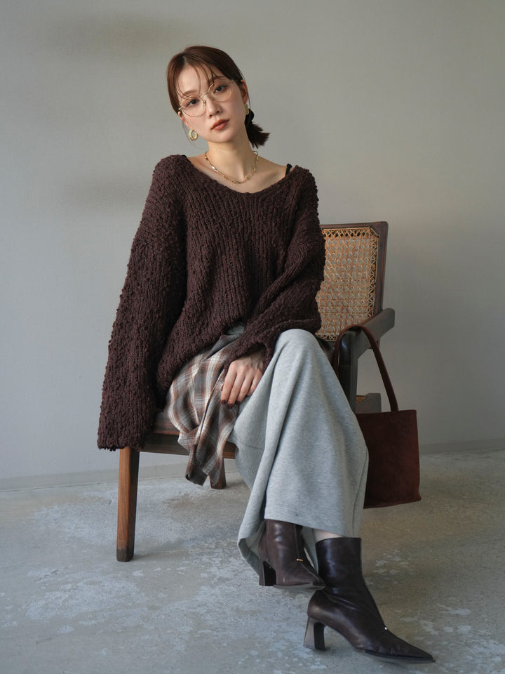 [予約]メランジポコポコニットプルオーバー/brown