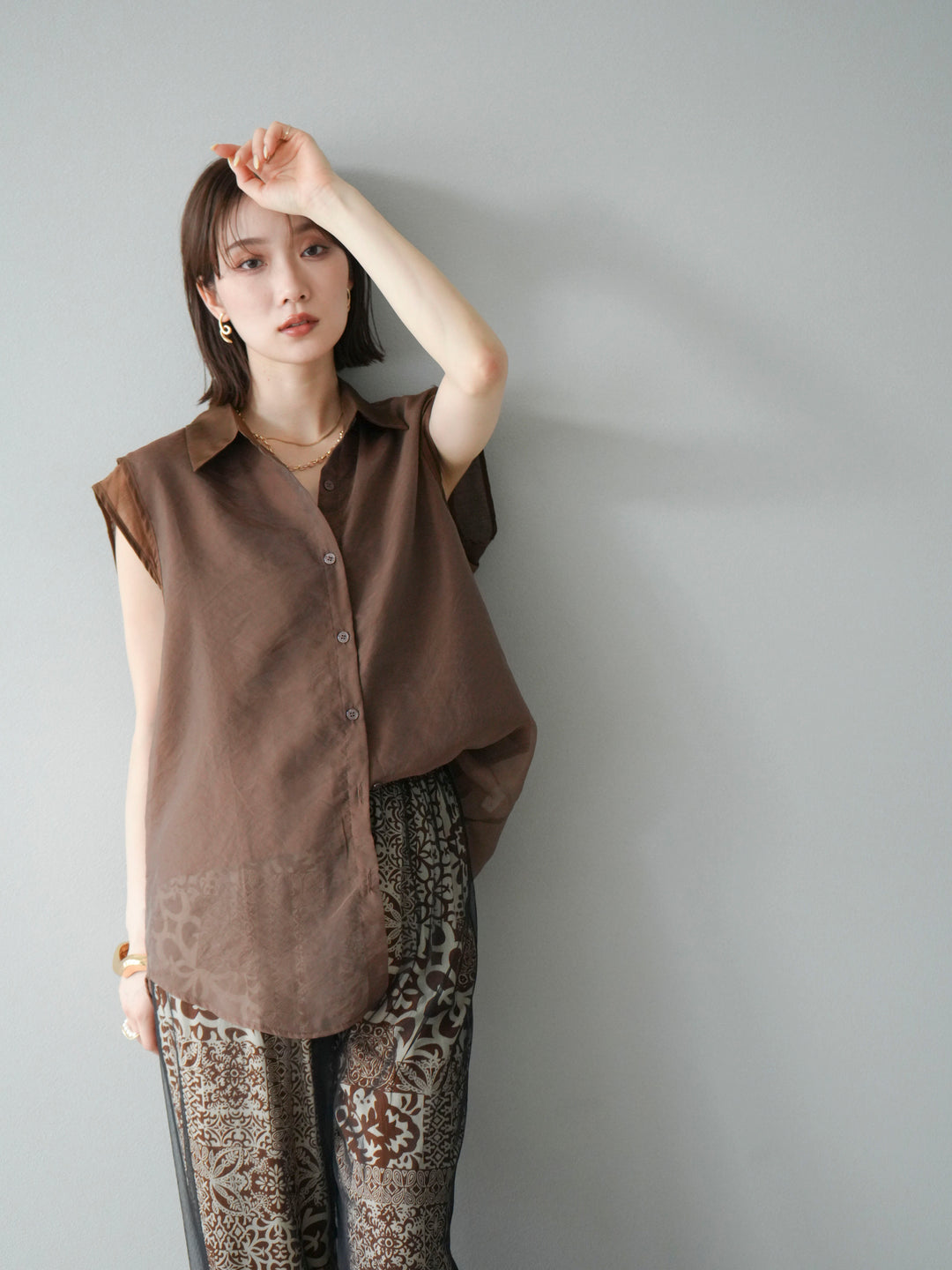 [SET] 硬紗層疊透視襯衫 + 硬紗層疊透視襯衫 (2set)