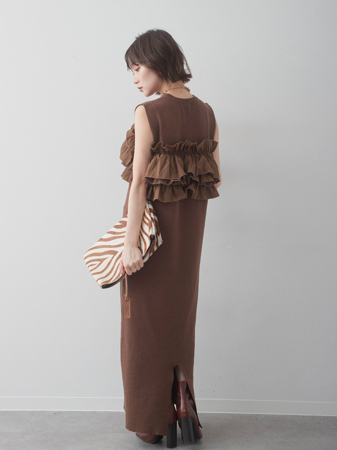 [SET]フリルデザインリブニットワンピース+選べるアクセセット(2set)