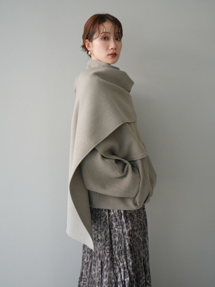 [予約]ストール付きミディアムコート/khaki