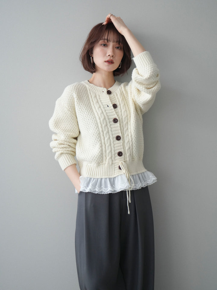 [SET]裾レースケーブルニットカーディガン+選べるアクセセット(2set)