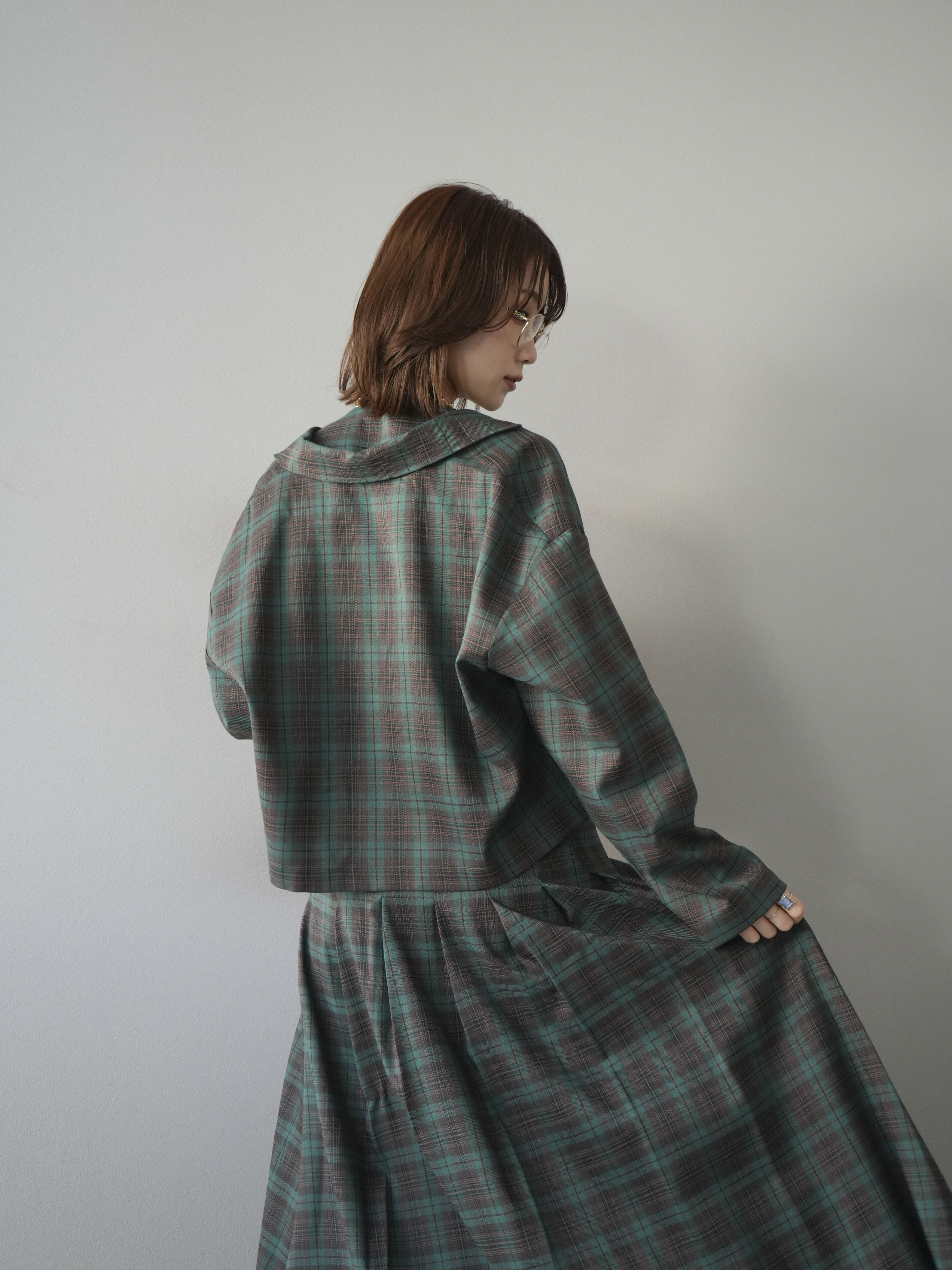 予約]チェック柄ショートジャケット/グリーン – Lumier