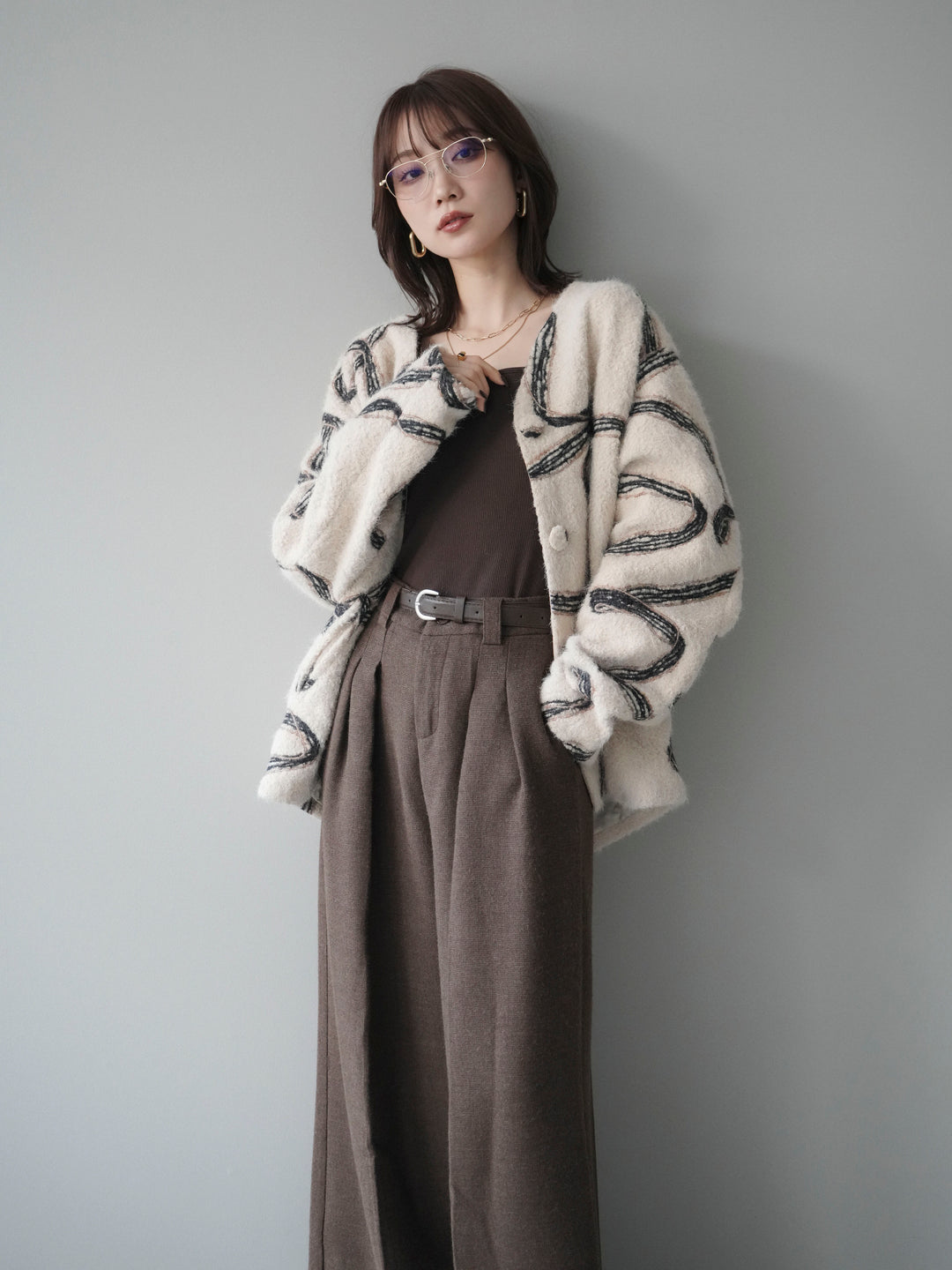 [予約]ニュアンス刺繍ブークレニットジャケット/white