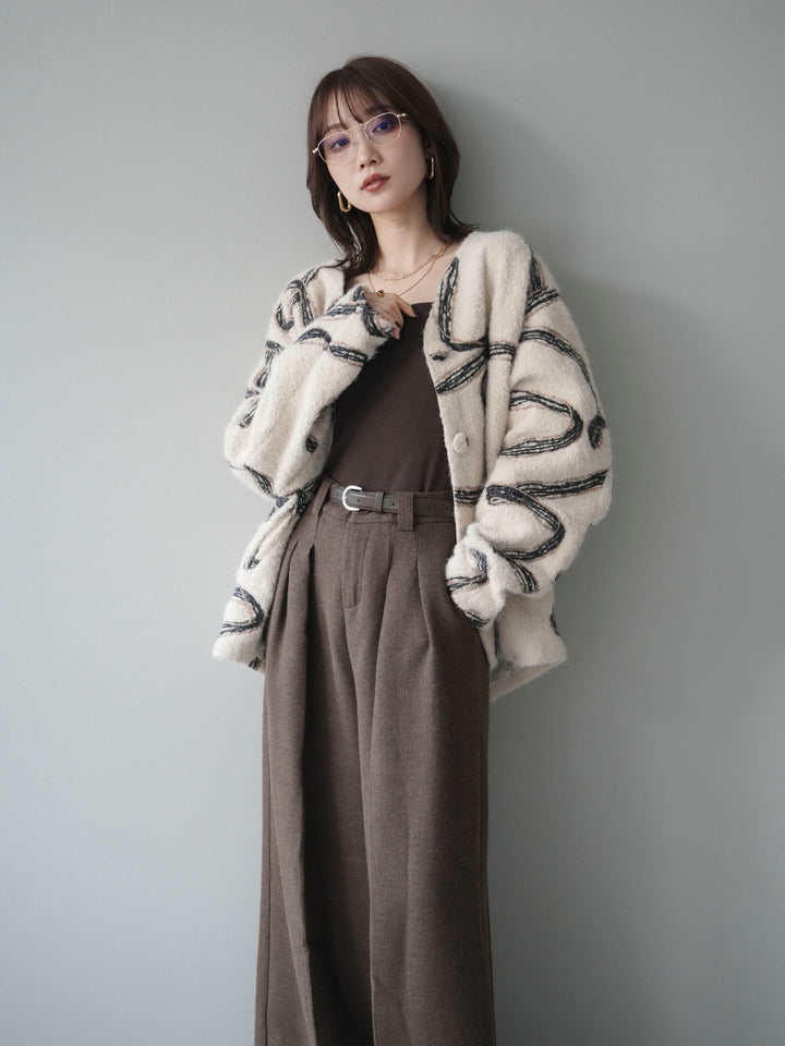 [予約]ニュアンス刺繍ブークレニットジャケット/white