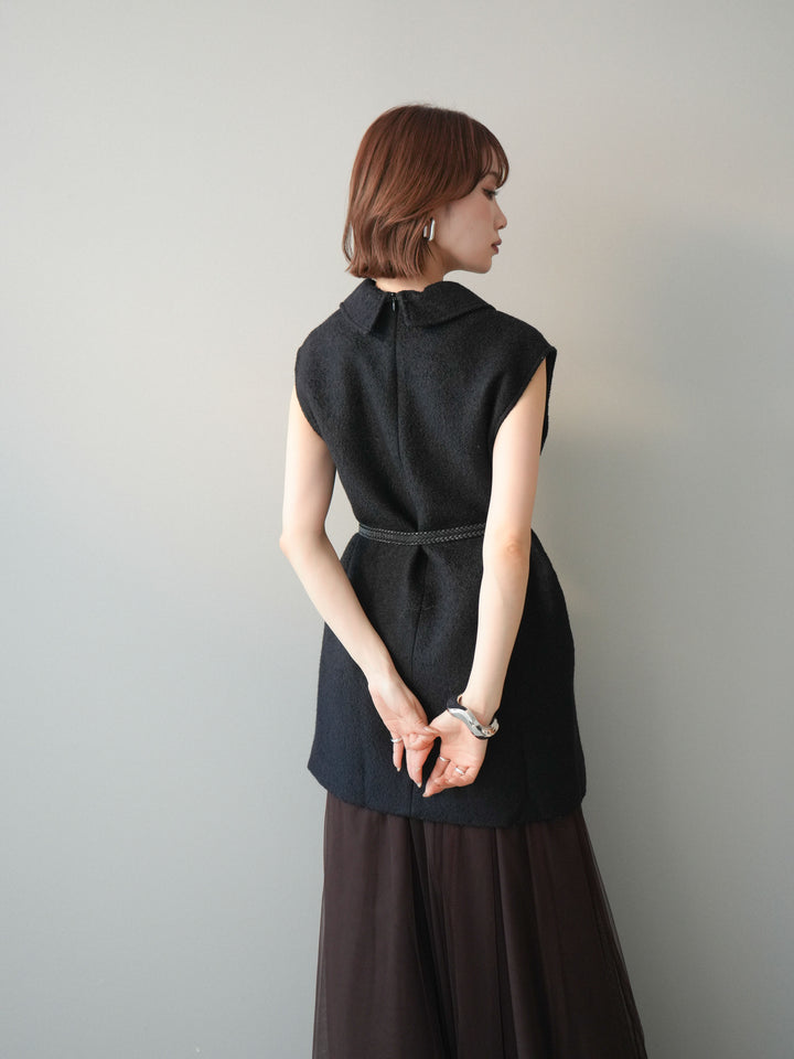 [SET]襟付きブークレミニワンピース+チュールボリュームスカート(2set)