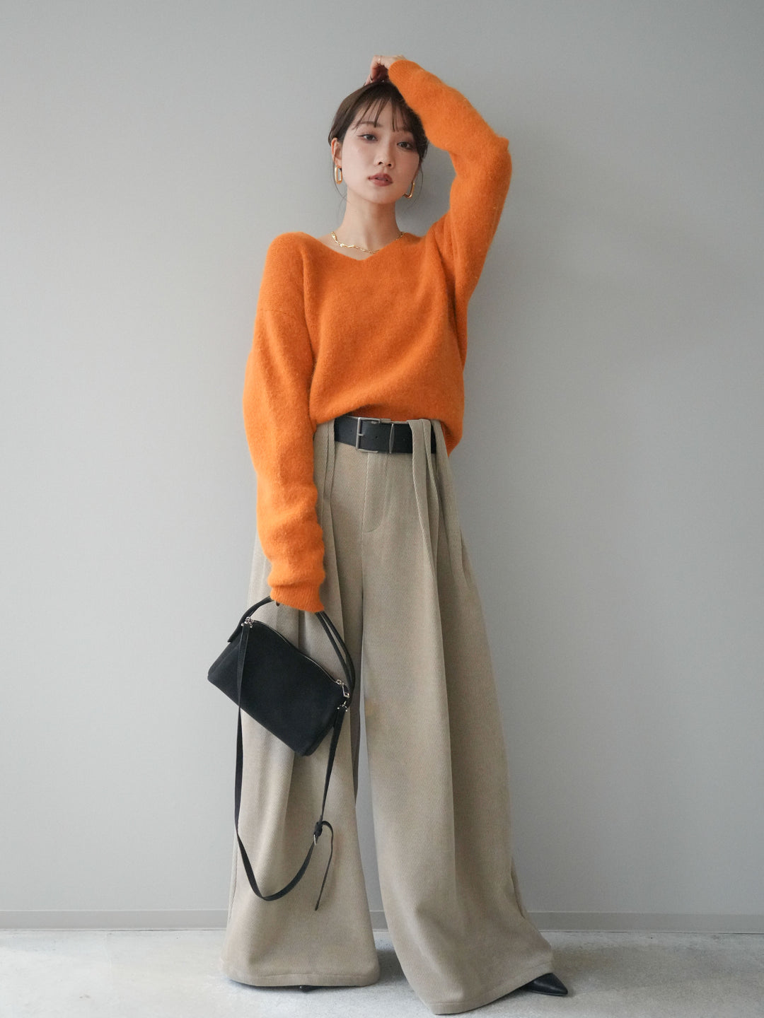 [予約]ベルトデザインループコールテンワイドパンツ(ベルト付き)/beige