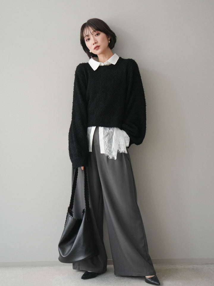 [予約]ウエストレースタックワイドパンツ/gray