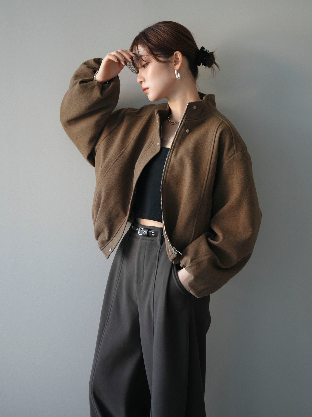 [予約]タックデザインジップブルゾン/brown