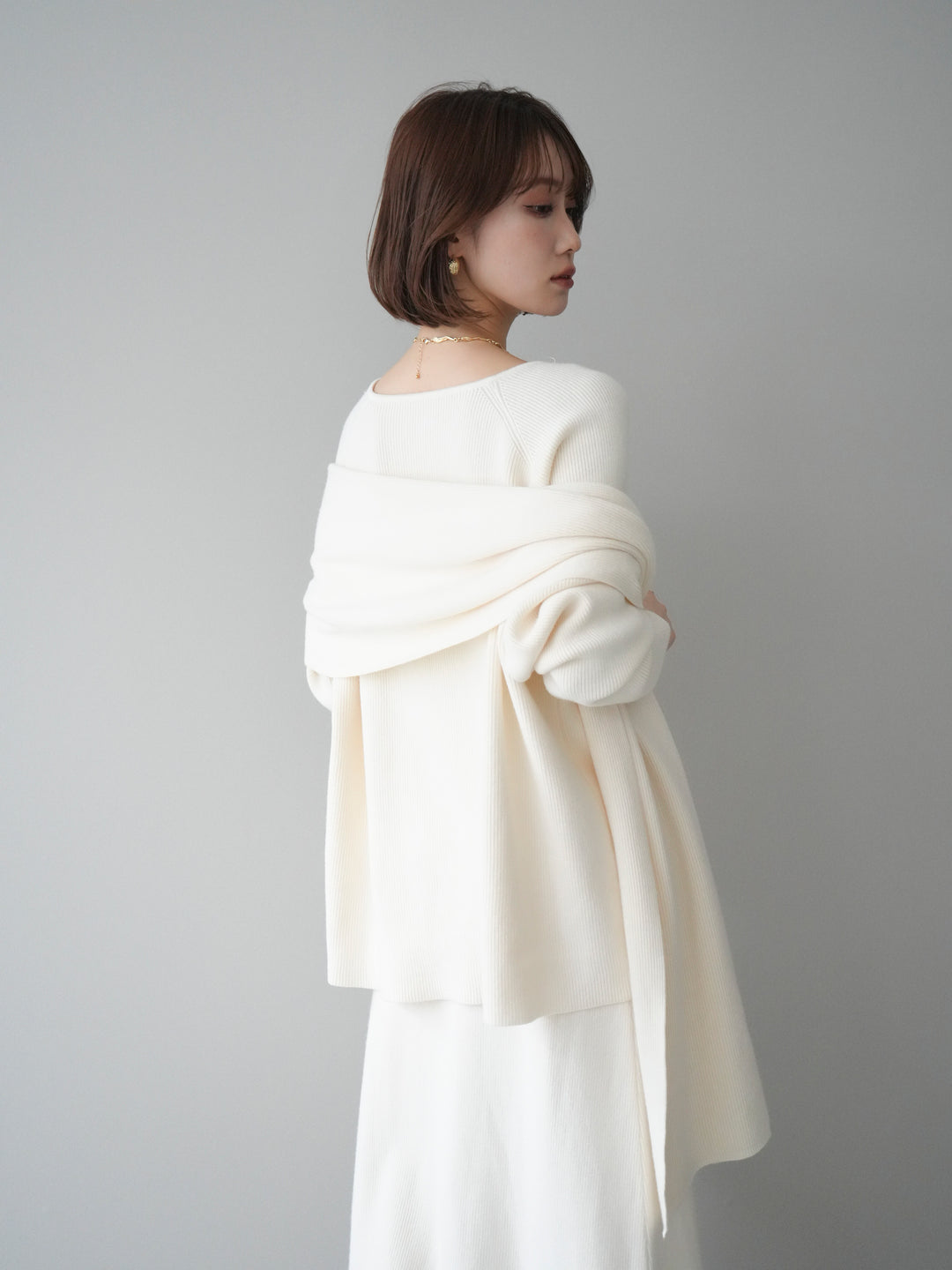 [SET]ストール付キーネックニットSET UP