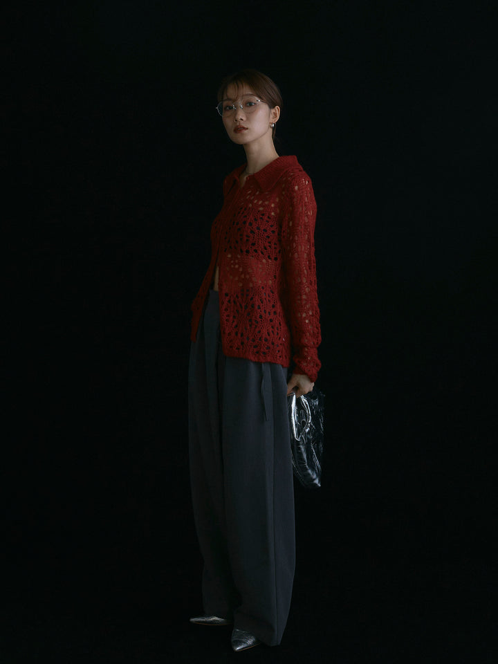 [予約]ラップデザインタックワイドパンツ/チャコール