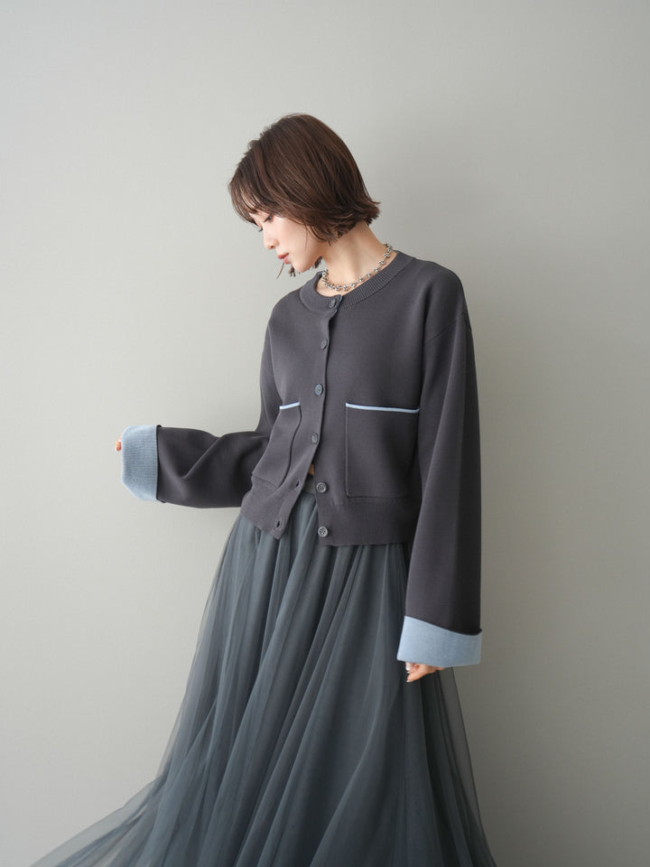 [SET]レーヨンポリダブルフェイスニットカーディガン+チュールボリュームスカート(2set)