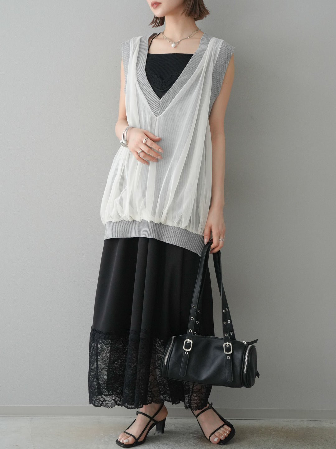 【預購】蕾絲疊層吊帶裙/黑色