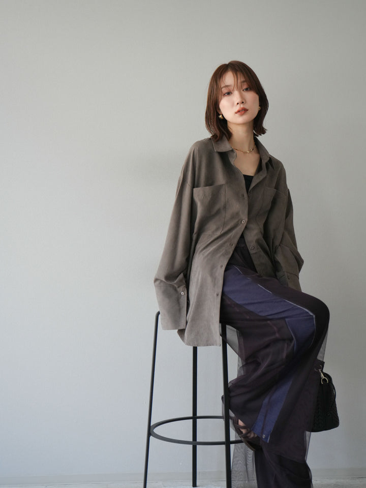 [予約]スエードライクBIGカフスオーバーシャツ/ブラウン