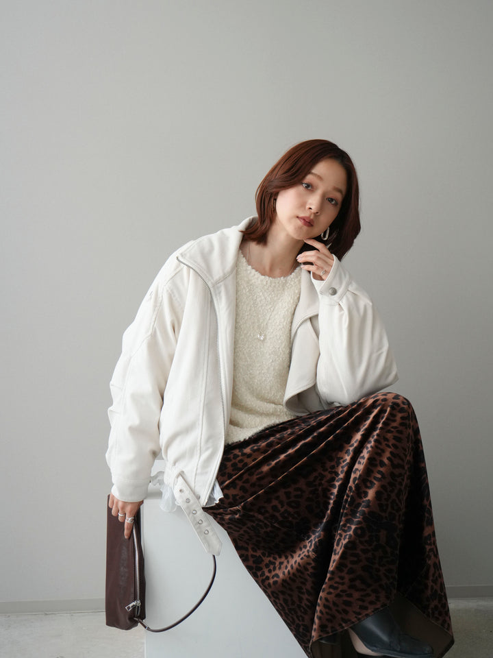 [SET]コーデュロイライダース裾レースブルゾン+レオパードベロアナロースカート(2set)