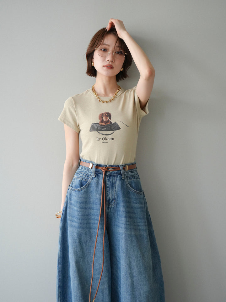 [SET]ドッグコンパクトTEE+ベルト付ボリュームデザインデニム(2set)