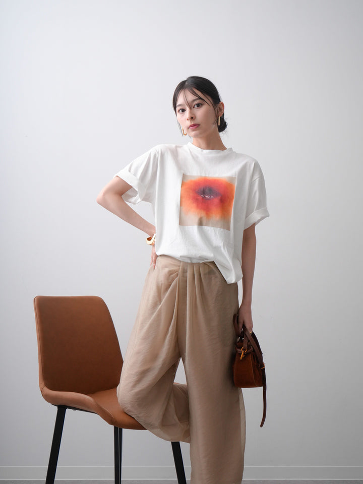 [SET]ニュアンスフローラルフォトTEE+シアーレイヤードフロントタックイージパンツ(2set)