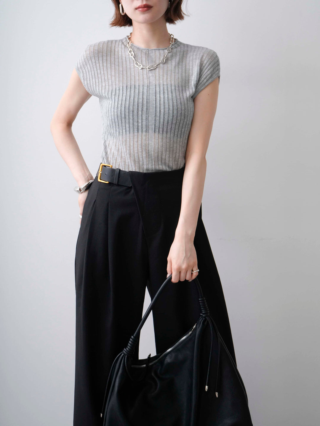 [予約]シアーリブフレンチニットトップス/grey