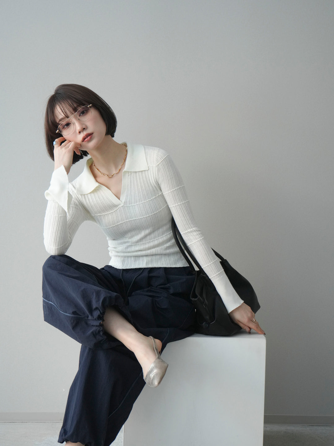 [予約]シアーリブスキッパーニットトップス/ivory