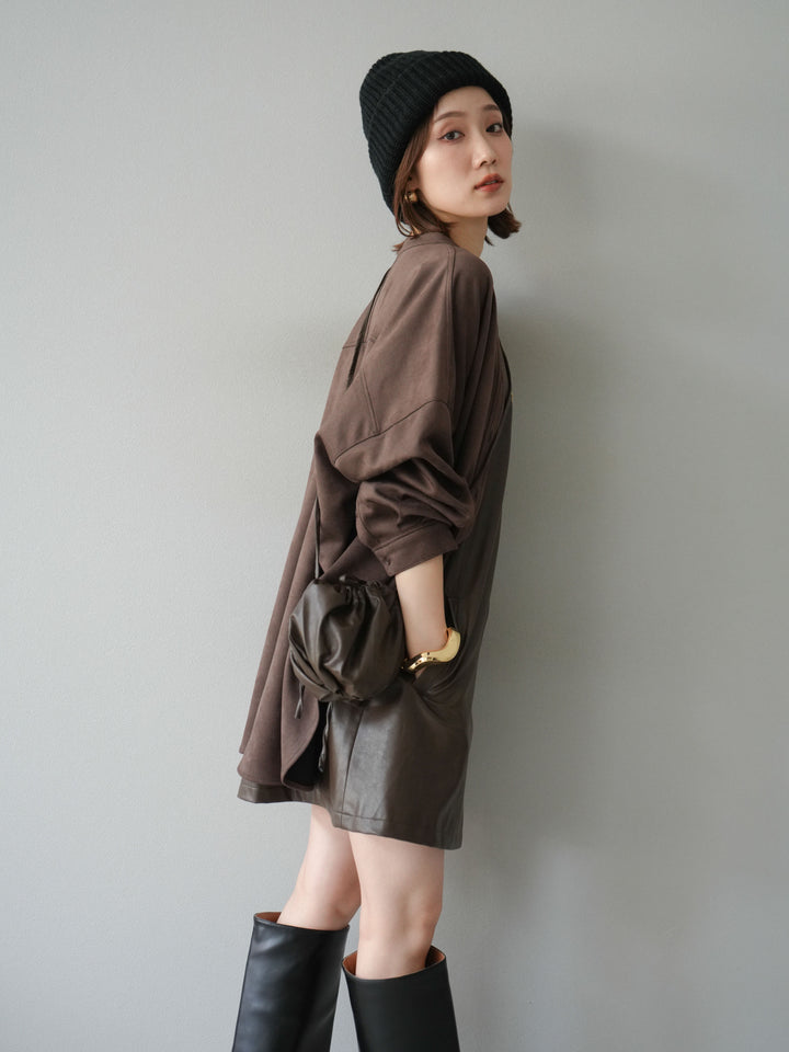 [予約]スエードバンドカラーオーバーシャツ/ダークブラウン