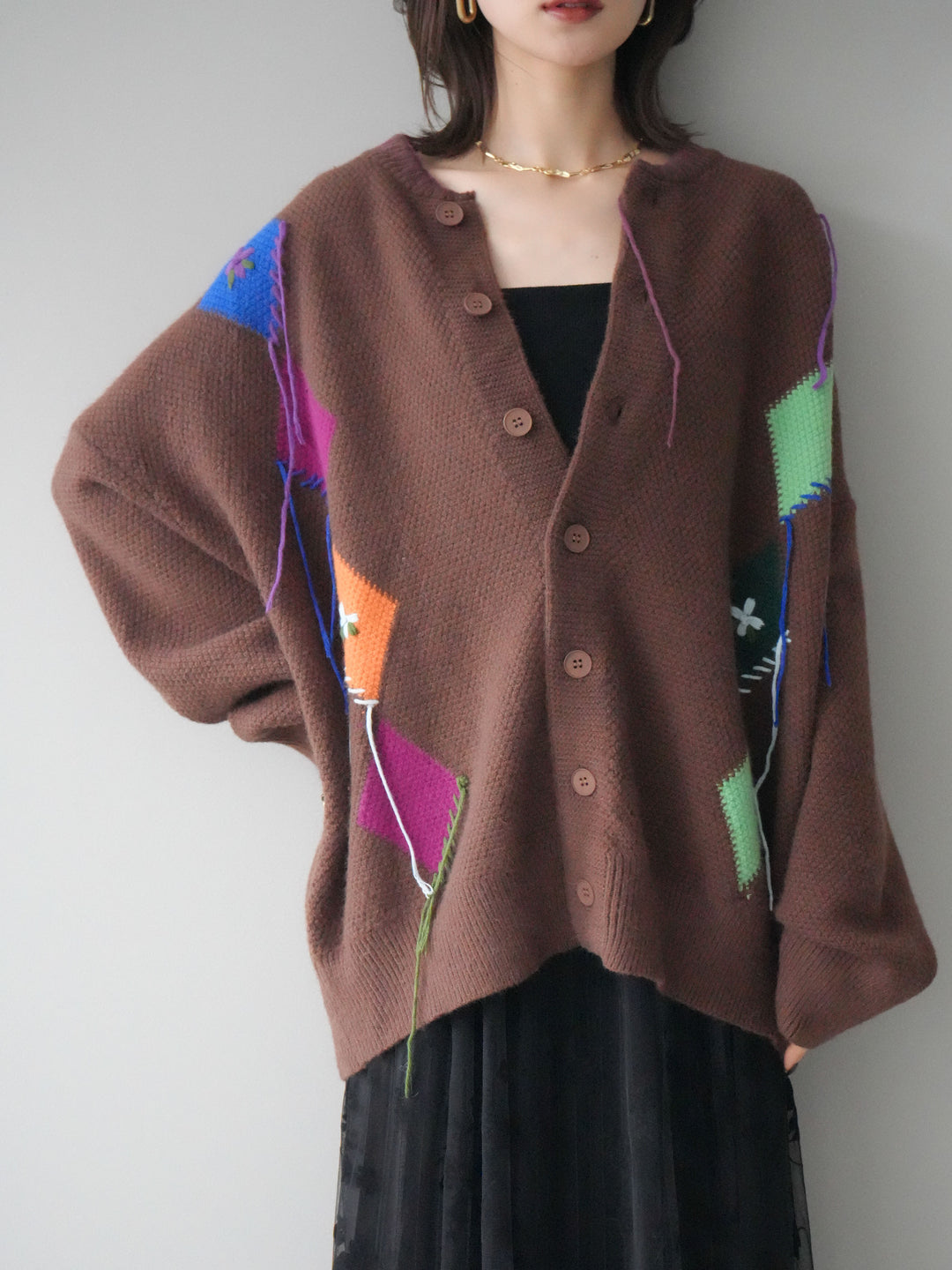 [予約]ハンドステッチアーガイルデザインニットカーディガン/brown