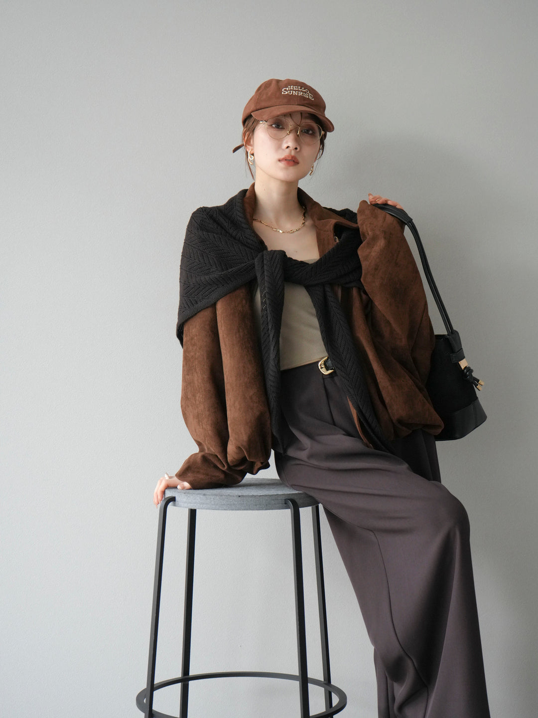 [SET] 麂皮外套+皮帶環設計寬褲（2套）