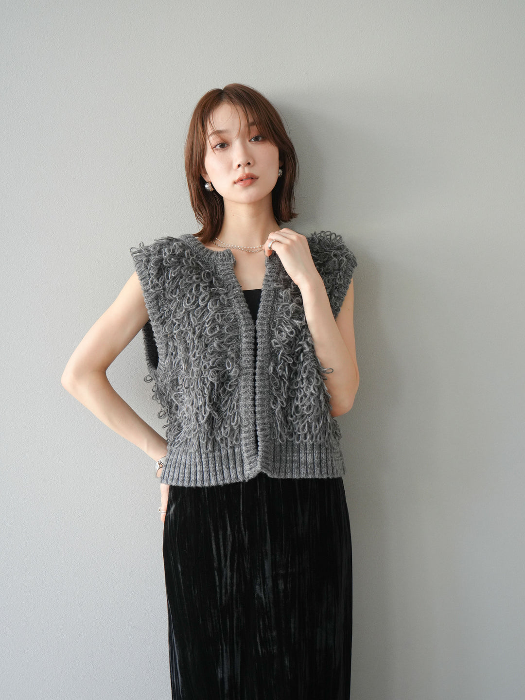 [予約]ループデザインホックベスト /チャコール