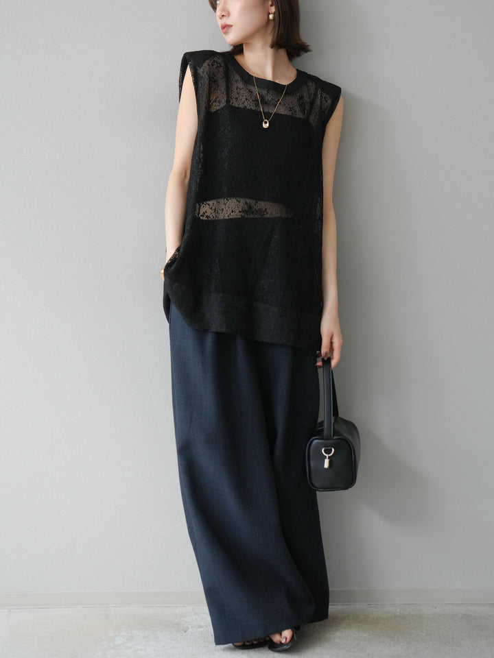 [予約]シャイニーレースプルオーバー/ブラック