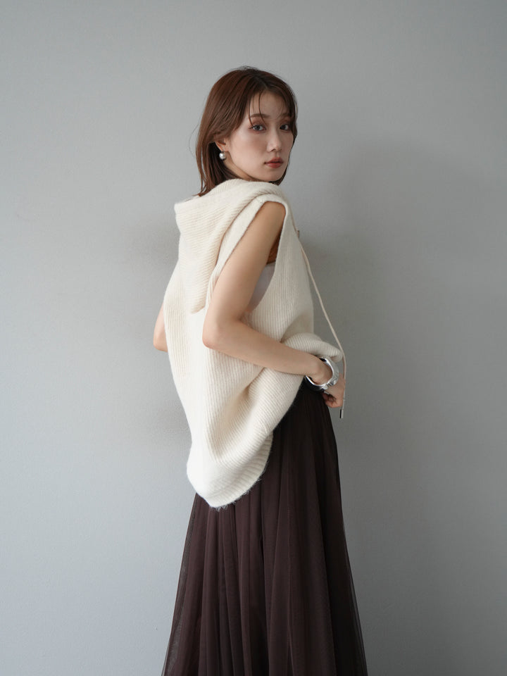 【預購】無袖針織連帽衫/象牙白