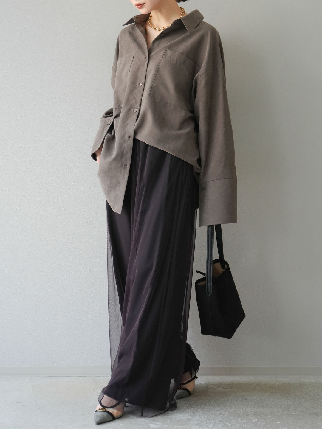 [予約]チュールワイドパンツ/ブラウン